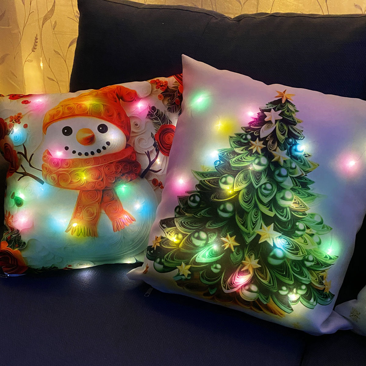 Cojines Navideños x4 Con Luces