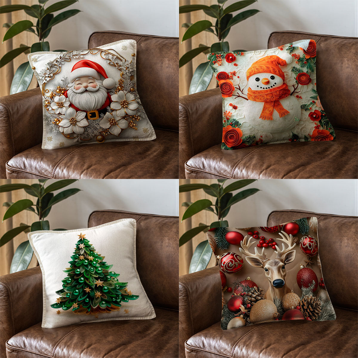Cojines Navideños x4 Con Luces