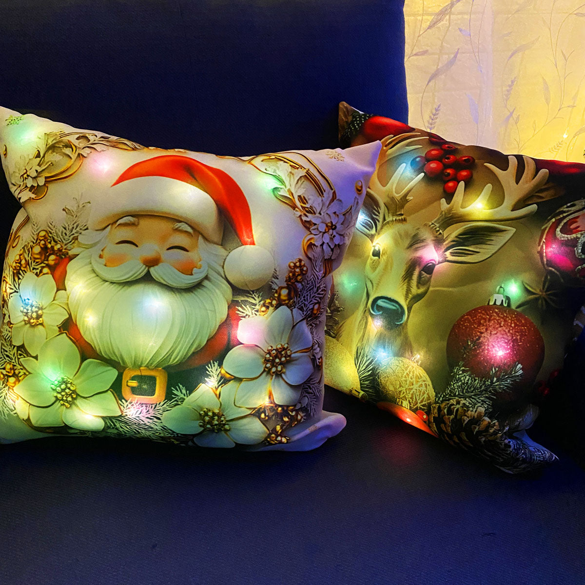Cojines Navideños x4 Con Luces