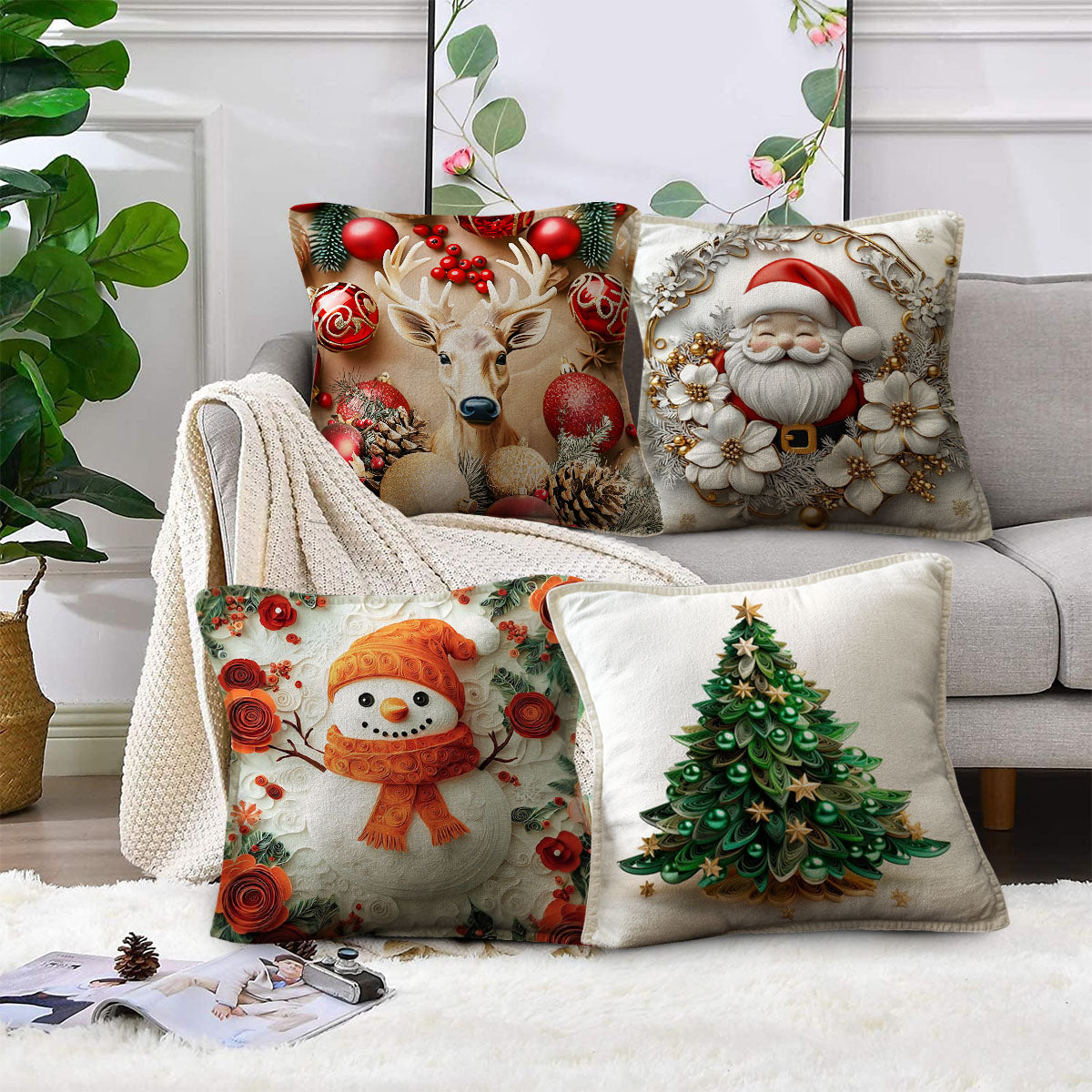 Cojines Navideños x4 Con Luces