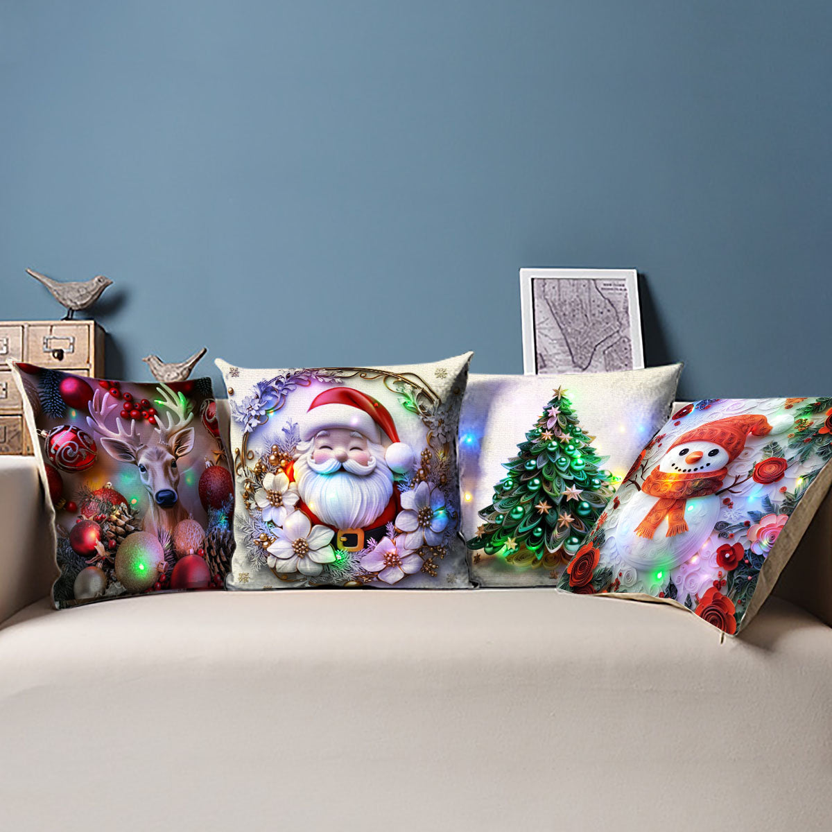 Cojines Navideños x4 Con Luces