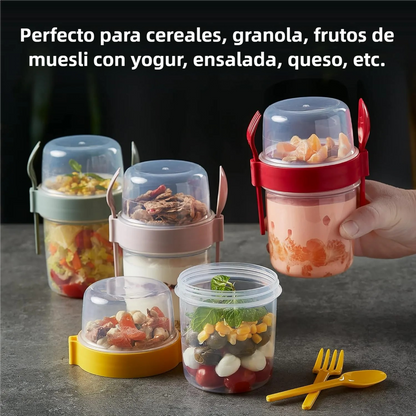 TAZA PORTATIL  SnackMate™ + Cuchara y tenedor